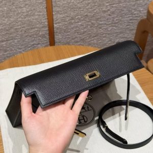 Hermes Kelly Elan Handmade In Chèvre Goatskin Leather Gold Hardware 89 Noir - Image 10