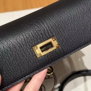 Hermes Kelly Elan Handmade In Chèvre Goatskin Leather Gold Hardware 89 Noir - Image 9