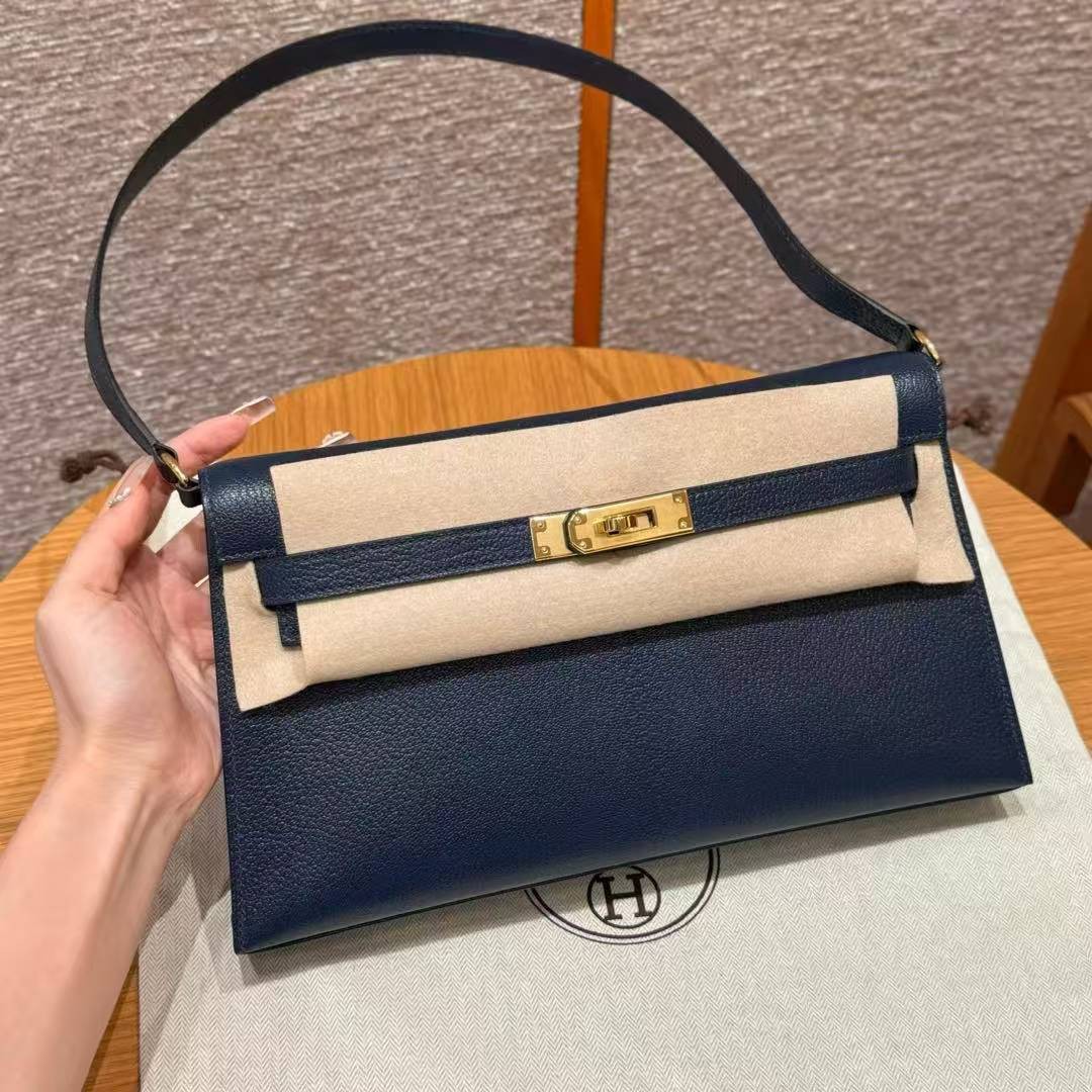 Hermes Kelly Elan Handmade In Chèvre Leather Gold Hardware S4 Deep Blue