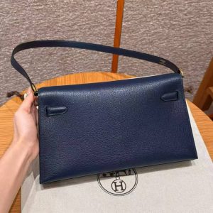 Hermes Kelly Elan Handmade In Chèvre Leather Gold Hardware S4 Deep Blue - Image 2
