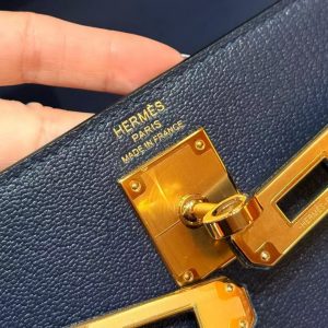 Hermes Kelly Elan Handmade In Chèvre Leather Gold Hardware S4 Deep Blue - Image 9