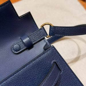 Hermes Kelly Elan Handmade In Chèvre Leather Gold Hardware S4 Deep Blue - Image 7