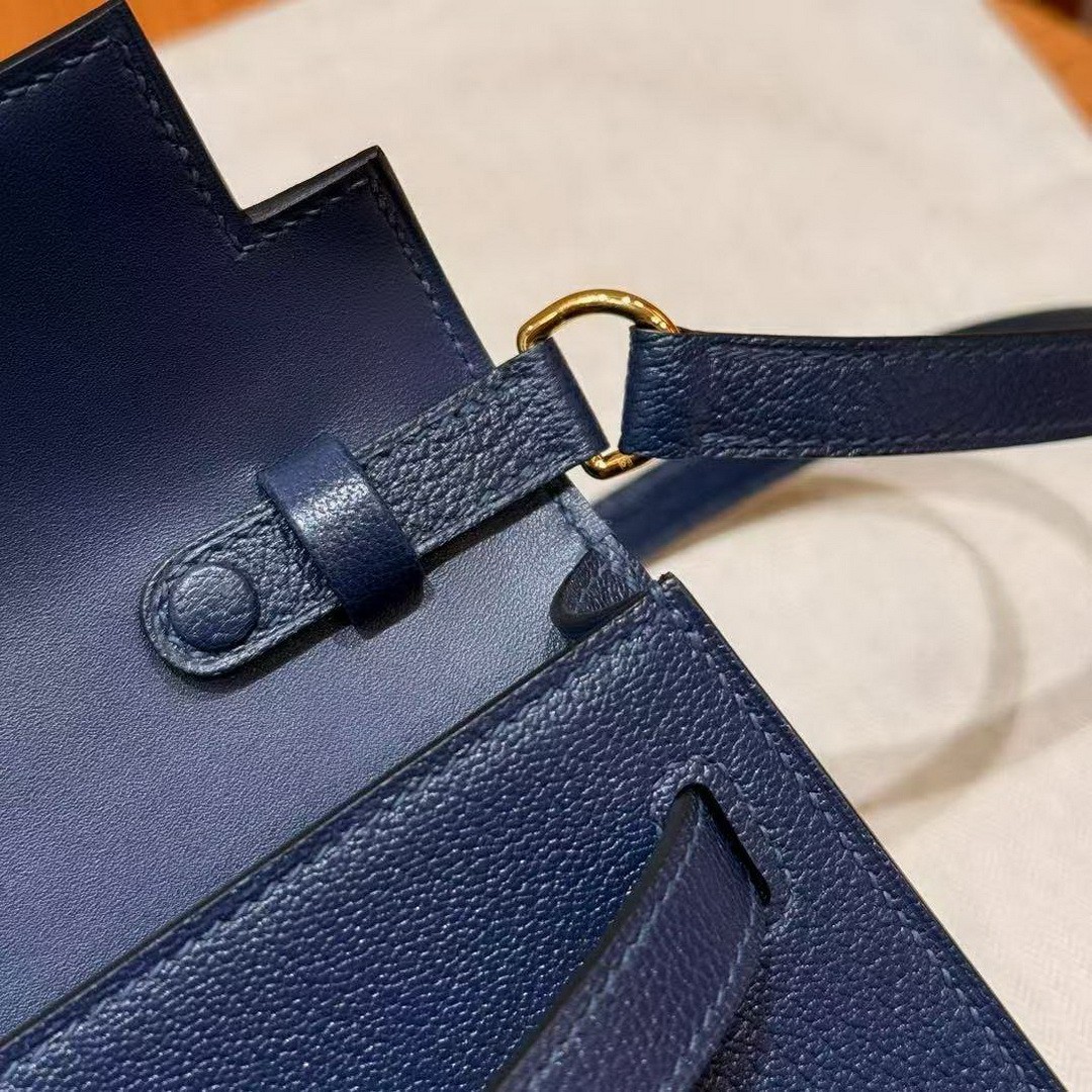 Hermes Kelly Elan Handmade In Chèvre Leather Gold Hardware S4 Deep Blue - Image 7