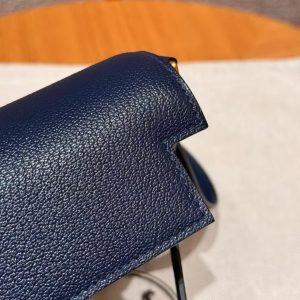 Hermes Kelly Elan Handmade In Chèvre Leather Gold Hardware S4 Deep Blue - Image 6