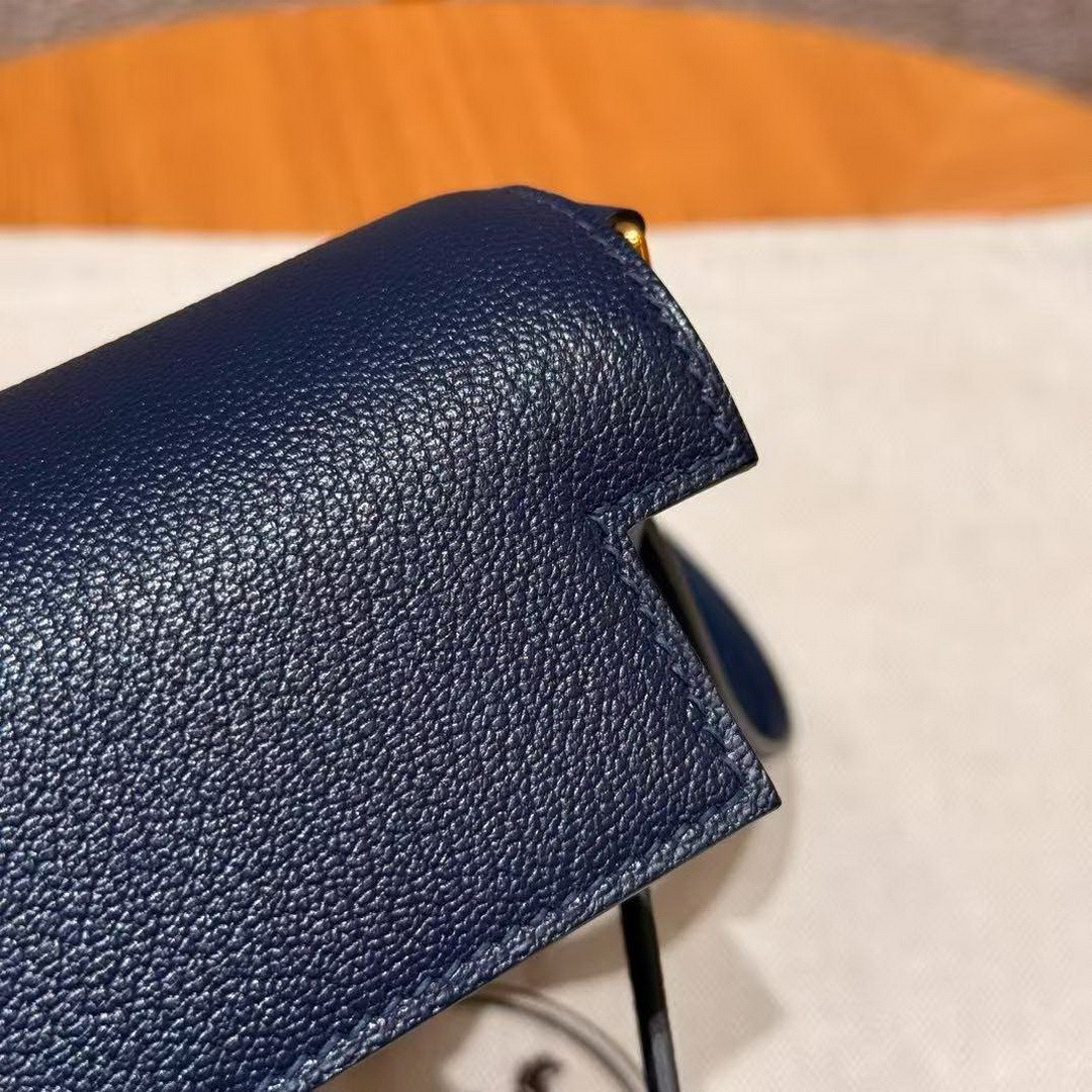 Hermes Kelly Elan Handmade In Chèvre Leather Gold Hardware S4 Deep Blue - Image 6