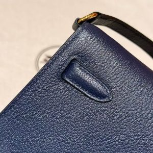 Hermes Kelly Elan Handmade In Chèvre Leather Gold Hardware S4 Deep Blue - Image 5