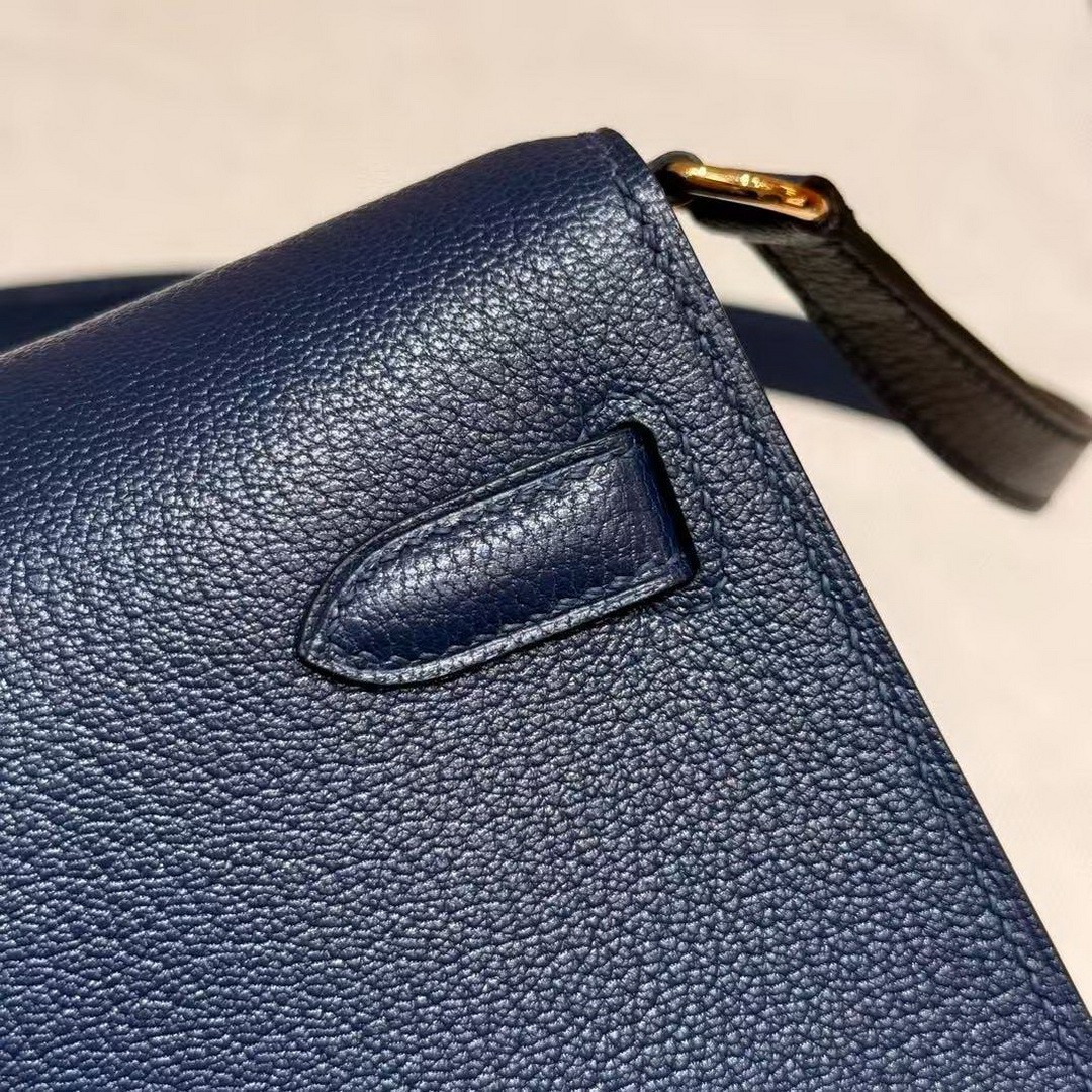 Hermes Kelly Elan Handmade In Chèvre Leather Gold Hardware S4 Deep Blue - Image 4