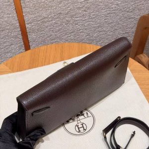 Hermes Kelly Elan Handmade In Chèvre Leather Rose Gold Hardware 0G Rouge Sellier - Image 20