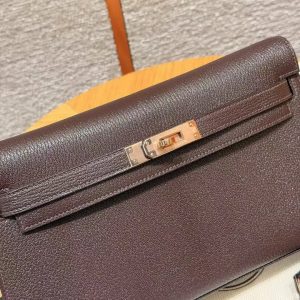 Hermes Kelly Elan Handmade In Chèvre Leather Rose Gold Hardware 0G Rouge Sellier - Image 19