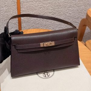 Hermes Kelly Elan Handmade In Chèvre Leather Rose Gold Hardware 0G Rouge Sellier - Image 17