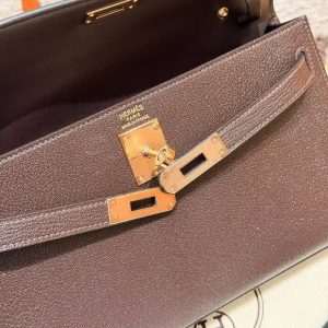 Hermes Kelly Elan Handmade In Chèvre Leather Rose Gold Hardware 0G Rouge Sellier - Image 11