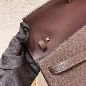 Hermes Kelly Elan Handmade In Chèvre Leather Rose Gold Hardware 0G Rouge Sellier - Image 10