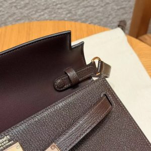Hermes Kelly Elan Handmade In Chèvre Leather Rose Gold Hardware 0G Rouge Sellier - Image 6