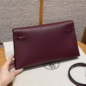 Hermes Kelly Elan Handmade In Chèvre Leather Silver Hardware 57 Bordeaux - Image 2