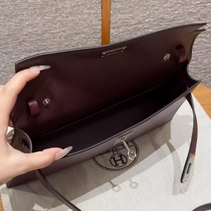 Hermes Kelly Elan Handmade In Chèvre Leather Silver Hardware 57 Bordeaux - Image 17