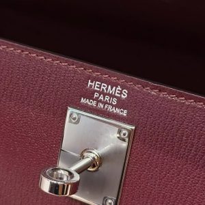 Hermes Kelly Elan Handmade In Chèvre Leather Silver Hardware 57 Bordeaux - Image 16