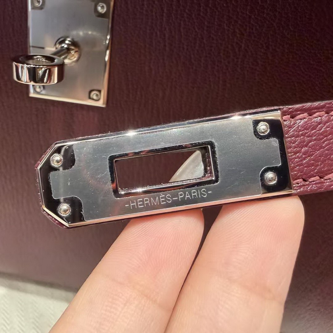 Hermes Kelly Elan Handmade In Chèvre Leather Silver Hardware 57 Bordeaux - Image 14