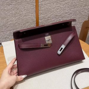 Hermes Kelly Elan Handmade In Chèvre Leather Silver Hardware 57 Bordeaux - Image 13
