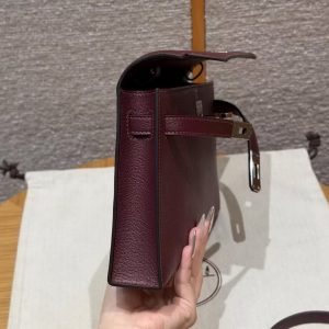 Hermes Kelly Elan Handmade In Chèvre Leather Silver Hardware 57 Bordeaux - Image 12