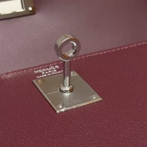 Hermes Kelly Elan Handmade In Chèvre Leather Silver Hardware 57 Bordeaux - Image 10