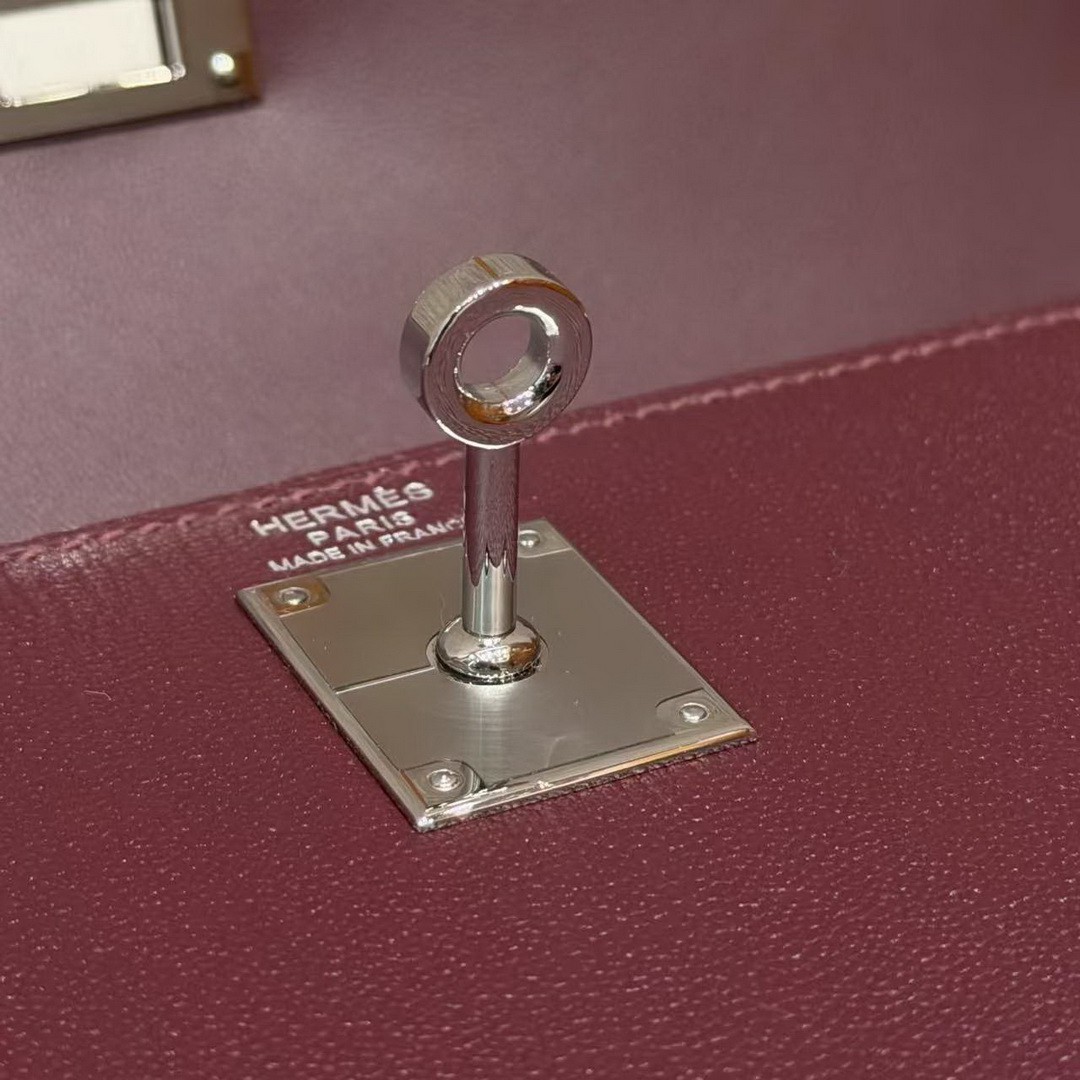Hermes Kelly Elan Handmade In Chèvre Leather Silver Hardware 57 Bordeaux - Image 10