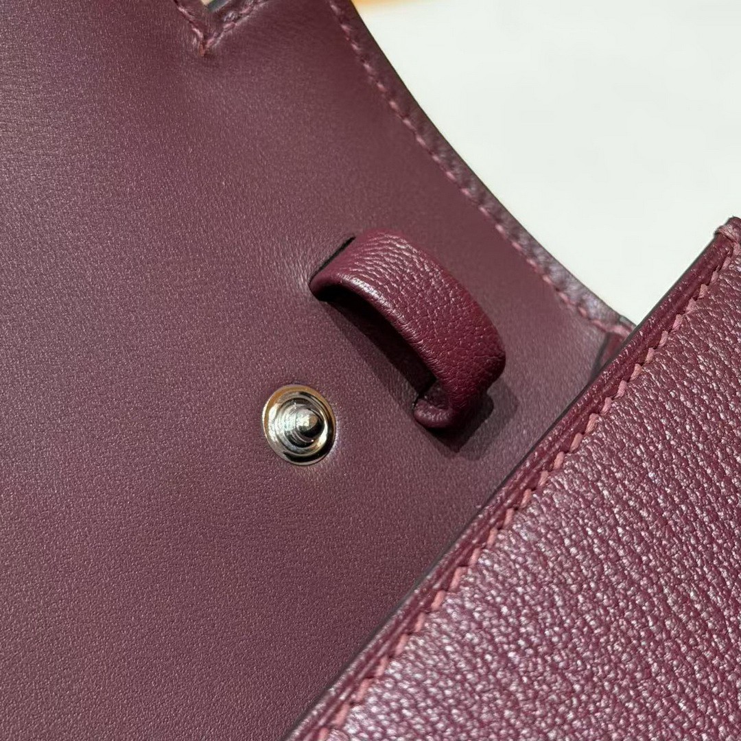 Hermes Kelly Elan Handmade In Chèvre Leather Silver Hardware 57 Bordeaux - Image 8