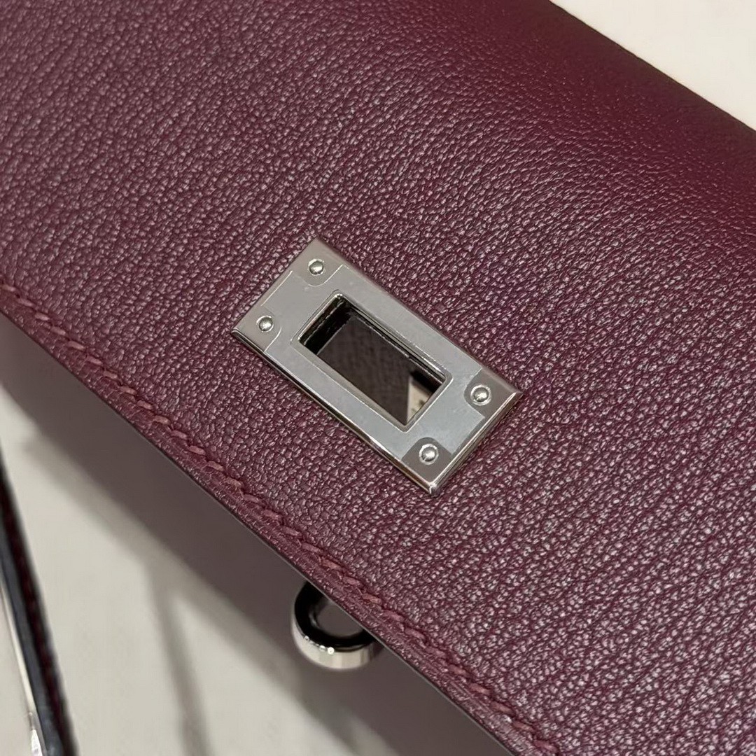 Hermes Kelly Elan Handmade In Chèvre Leather Silver Hardware 57 Bordeaux - Image 7