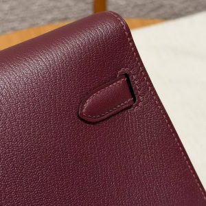 Hermes Kelly Elan Handmade In Chèvre Leather Silver Hardware 57 Bordeaux - Image 6