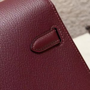 Hermes Kelly Elan Handmade In Chèvre Leather Silver Hardware 57 Bordeaux - Image 5