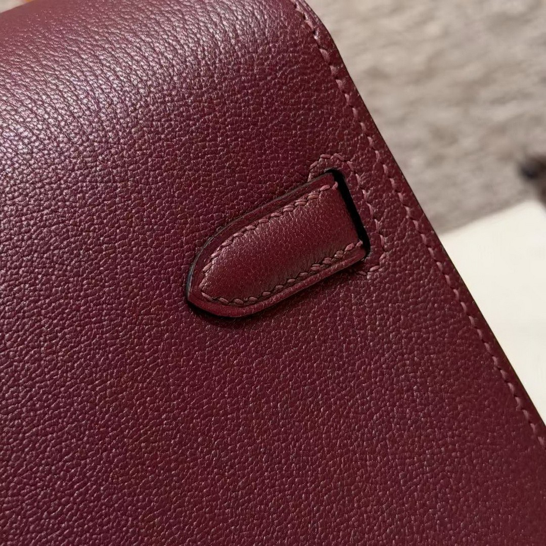 Hermes Kelly Elan Handmade In Chèvre Leather Silver Hardware 57 Bordeaux - Image 5