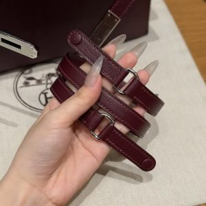 Hermes Kelly Elan Handmade In Chèvre Leather Silver Hardware 57 Bordeaux - Image 4