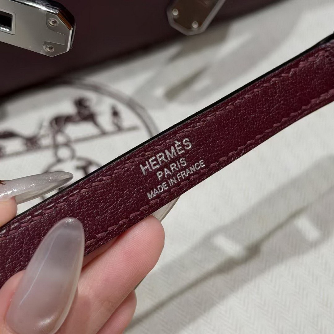 Hermes Kelly Elan Handmade In Chèvre Leather Silver Hardware 57 Bordeaux - Image 3