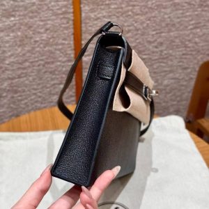 Hermes Kelly Elan Handmade In Chèvre Leather Silver Hardware 89 Noir - Image 18