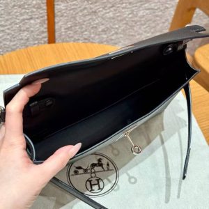Hermes Kelly Elan Handmade In Chèvre Leather Silver Hardware 89 Noir - Image 14