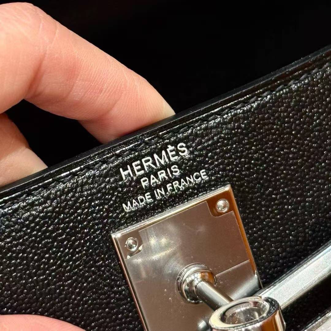 Hermes Kelly Elan Handmade In Chèvre Leather Silver Hardware 89 Noir - Image 13