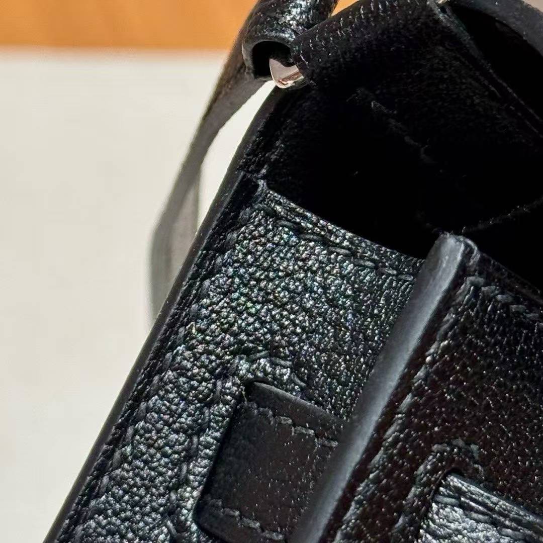 Hermes Kelly Elan Handmade In Chèvre Leather Silver Hardware 89 Noir - Image 9