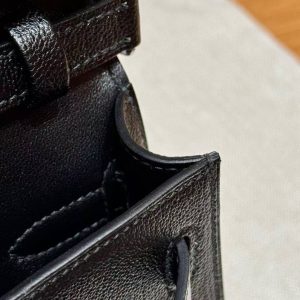 Hermes Kelly Elan Handmade In Chèvre Leather Silver Hardware 89 Noir - Image 8