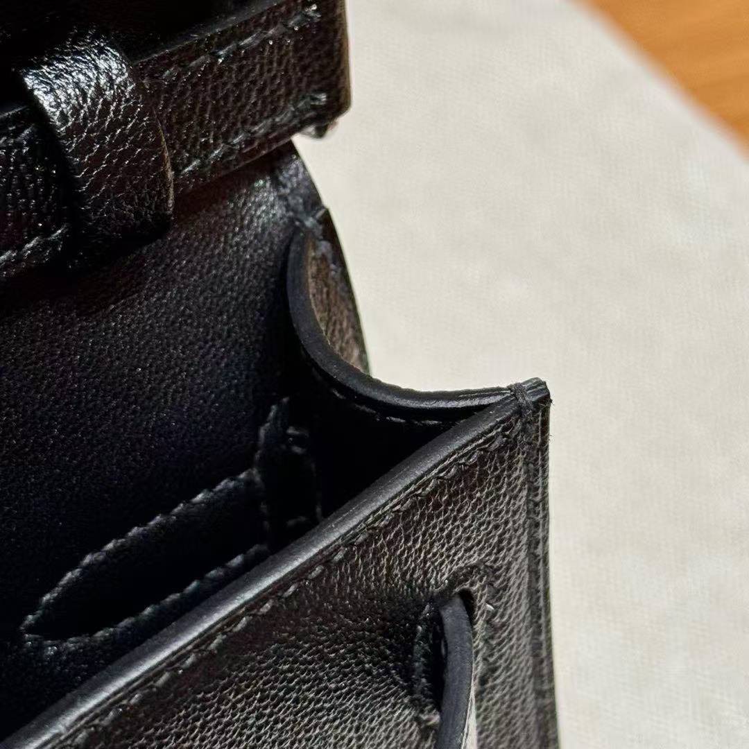 Hermes Kelly Elan Handmade In Chèvre Leather Silver Hardware 89 Noir - Image 8