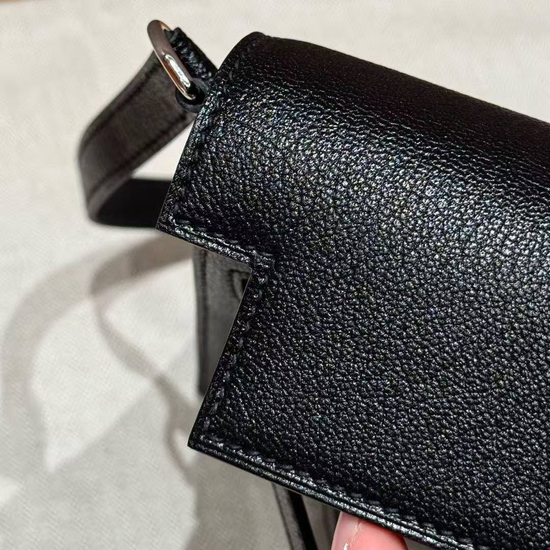 Hermes Kelly Elan Handmade In Chèvre Leather Silver Hardware 89 Noir - Image 5