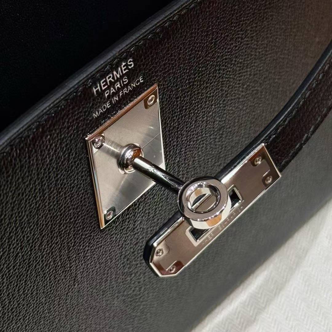 Hermes Kelly Elan Handmade In Chèvre Leather Silver Hardware 89 Noir - Image 4