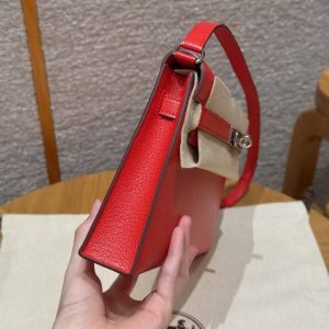 Hermes Kelly Elan Handmade In Chèvre Leather Silver Hardware S3 Rouge Coeur - Image 15
