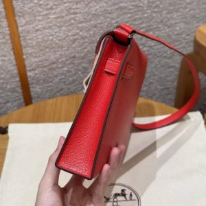 Hermes Kelly Elan Handmade In Chèvre Leather Silver Hardware S3 Rouge Coeur - Image 14