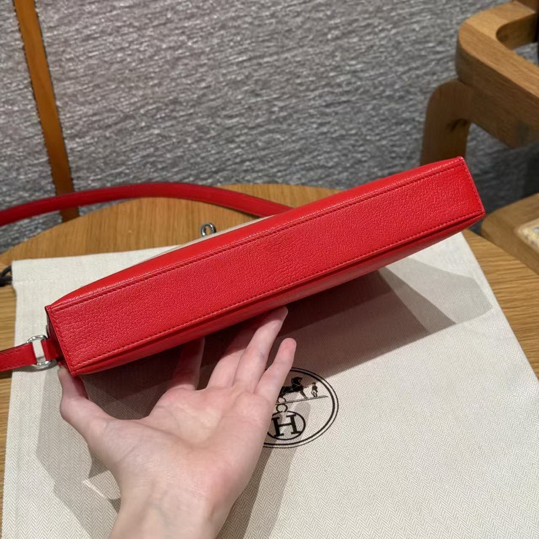 Hermes Kelly Elan Handmade In Chèvre Leather Silver Hardware S3 Rouge Coeur - Image 13