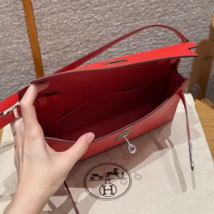 Hermes Kelly Elan Handmade In Chèvre Leather Silver Hardware S3 Rouge Coeur - Image 12