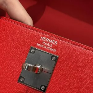Hermes Kelly Elan Handmade In Chèvre Leather Silver Hardware S3 Rouge Coeur - Image 11