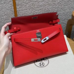 Hermes Kelly Elan Handmade In Chèvre Leather Silver Hardware S3 Rouge Coeur - Image 9