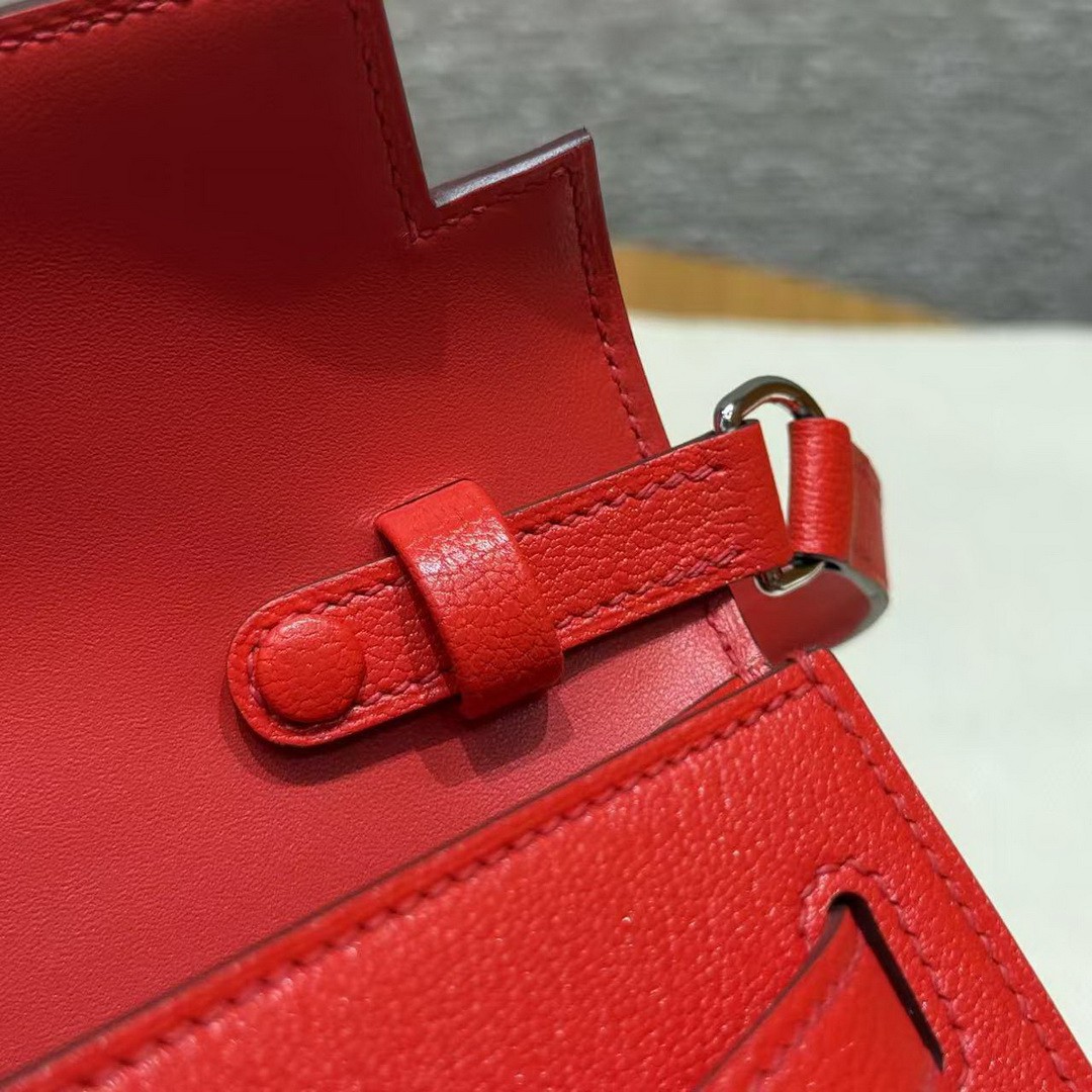 Hermes Kelly Elan Handmade In Chèvre Leather Silver Hardware S3 Rouge Coeur - Image 7