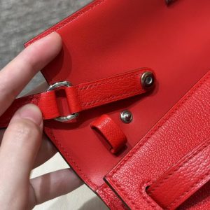 Hermes Kelly Elan Handmade In Chèvre Leather Silver Hardware S3 Rouge Coeur - Image 6