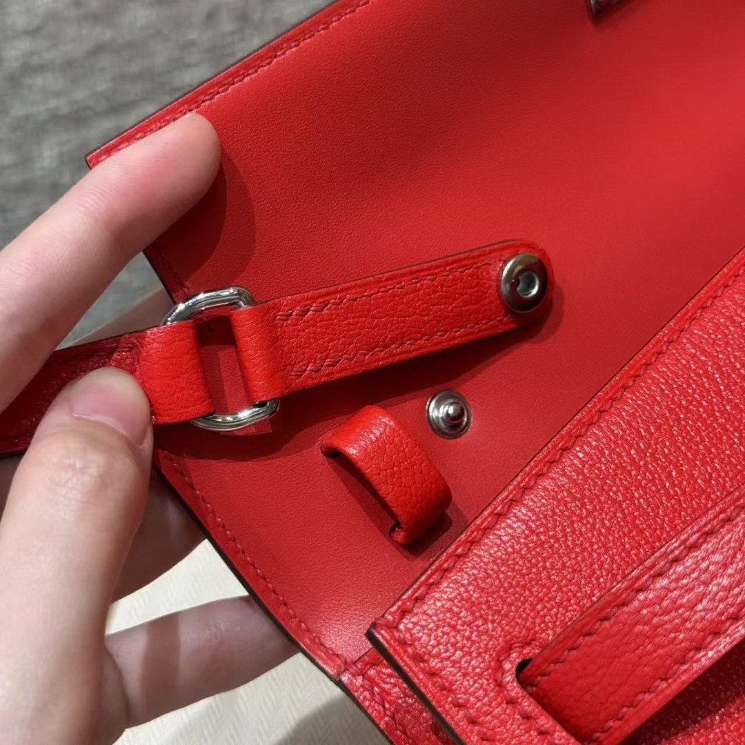 Hermes Kelly Elan Handmade In Chèvre Leather Silver Hardware S3 Rouge Coeur - Image 6