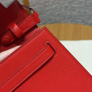 Hermes Kelly Elan Handmade In Chèvre Leather Silver Hardware S3 Rouge Coeur - Image 5